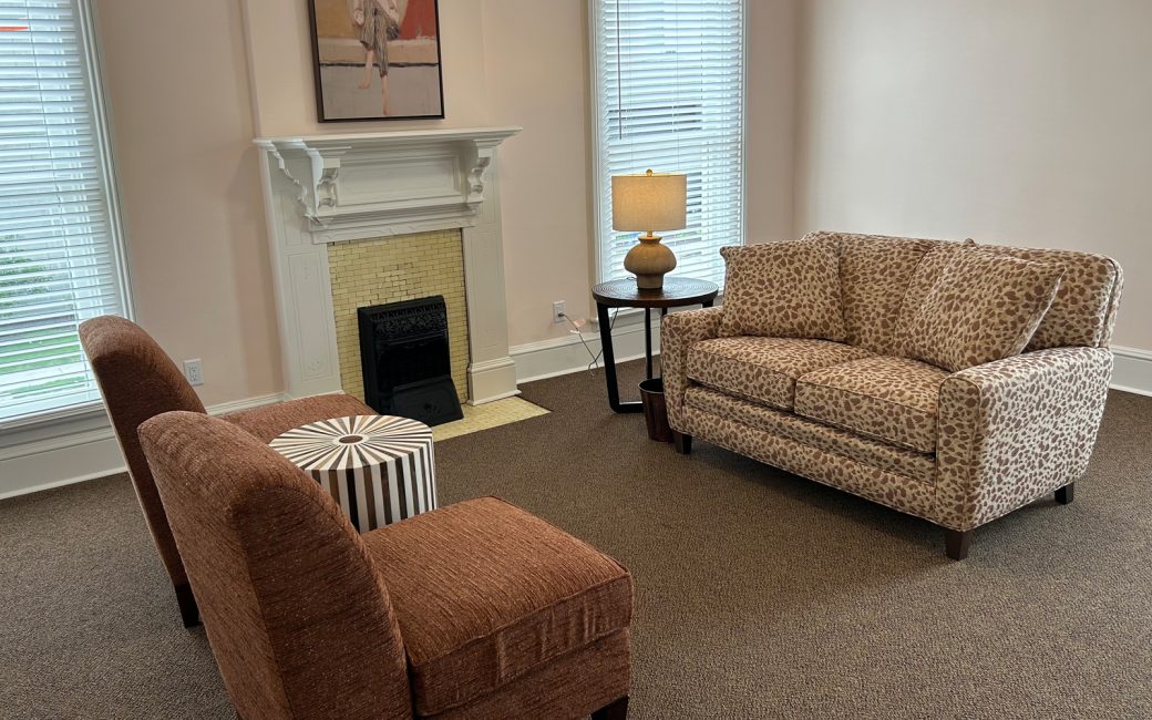 waiting room with a fireplace