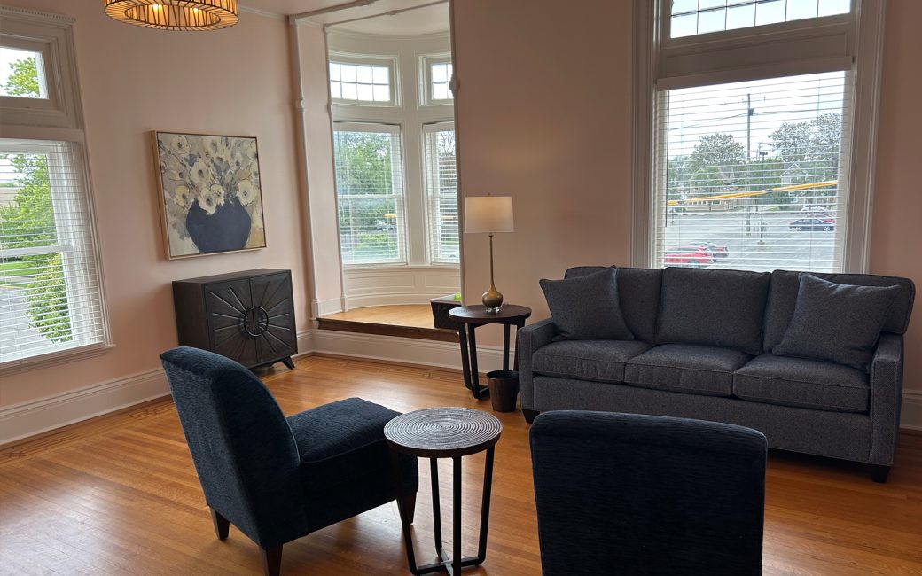 waiting room with dark furniture