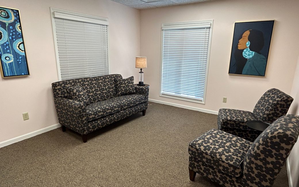 counseling room with floral furniture set